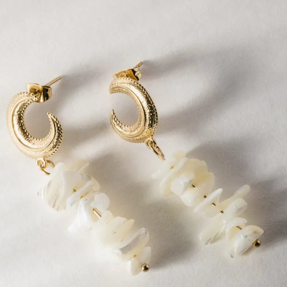 bohme Gold Crescent Beaded Earrings/NWT